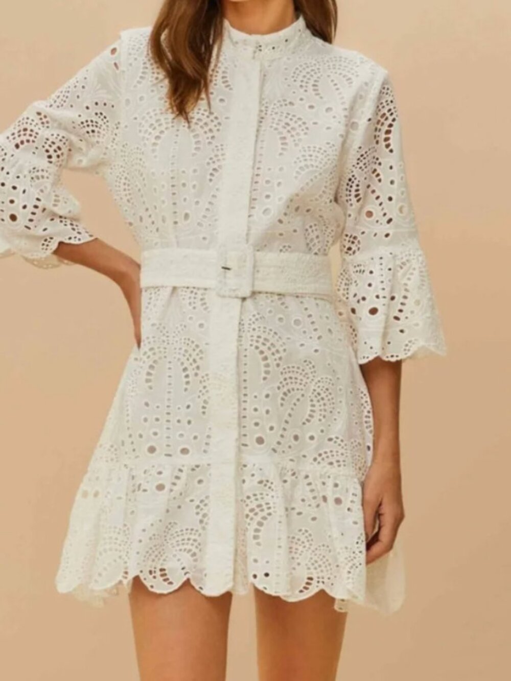 Farm Rio White Eyelet Palm Tree Mini Dress
